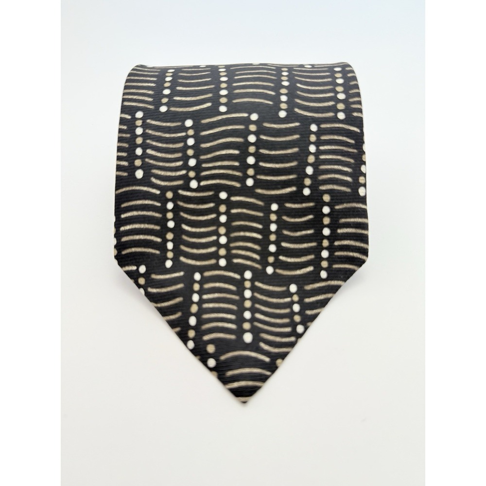 Evan Picone Men's Tie 58" Black Gold White Pattern Made In USA NWOT